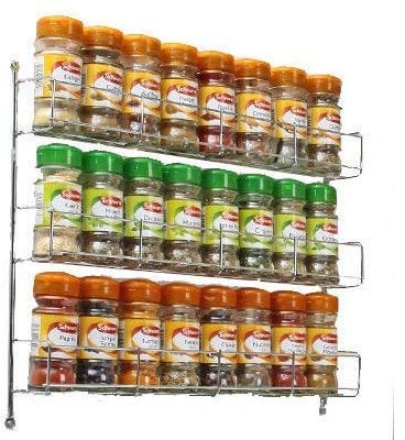 Neo Chrome Steel Shelves Tier Spice Rack Jar Holder for Wall or Kitchen Cupboard Cabinet Storage Organiser (3 Tier)