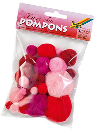 folia 50392 - Pompons Ton in Ton, 30 Stück sortiert in verschiedenen Größen, rot - ideal für farbenfrohe Bastelarbeiten