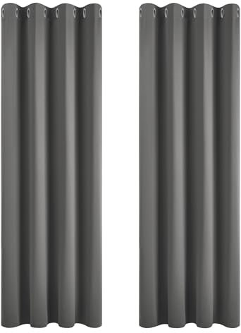 Deconovo Blackout Curtains for Living Room Thermal Insulated Eyelet Curtains 46 x 72 Inch Light Grey 2 Panels