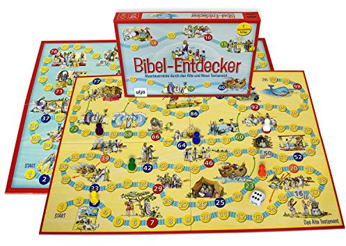 Bibel-ENTDECKER Brettspiel für 2–6 Spieler – CHRISTLICHES Spiel ab 7 Jahren – mit 2 SPIELBRETTERN, 6 HOLZFIGUREN & 47 SZENEN aus ALTEM & NEUEM Testament – Bibelspiel für Kinder & Gruppen