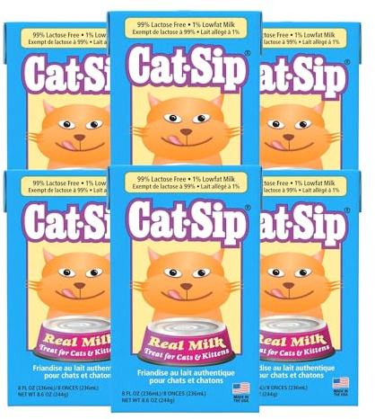 Pet-Ag Cat-Sip Real Milk Treat - 8 oz, 6 Pack - Ready-to-Feed Snack for Cats & Kittens - Easy to Digest with 99% Lactose-Free, Low-Fat Grade A Milk - Encourages Hydration - Promotes Eye & Heart Health