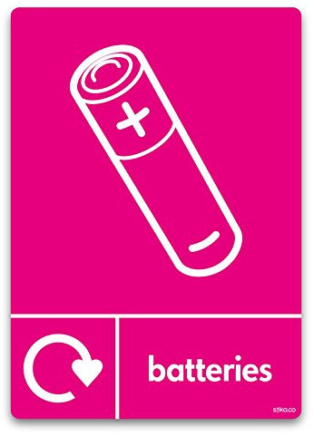Stika.co WRAP Battery Recycling Sign Self-Adhesive Vinyl Sticker, BS EN ISO 7010 Compliant, A6 148x105mm