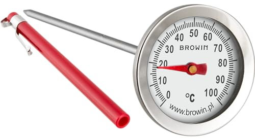 BROWIN® Analog Bratenthermometer mit Etui 100400 | 0-100 °C Grillthermometer aus Edelstahl | Garthermometer für Fleisch, Flüssigkeiten, Babymilch | Fleischthermometer für Backofen, BBQ und Grill