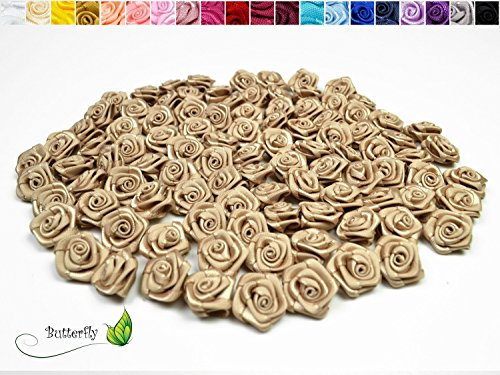Creativery Satinrosen 15mm 20 Stück - Farbauswahl in 10/15/20/30/60mm - farbecht & waschbar - Kleine Stoffrosen zum Aufnähen - Satin Röschen zum Basteln Nähen Kleben Dekorieren - Beige