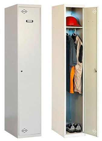 Simon Rack Metallspind für Umkleideräume 1 Tür, 1800x300x500 mm, Belüftet and abschließbar, Ideal für Büro, Fitnessstudio, Werkstatt, Grau