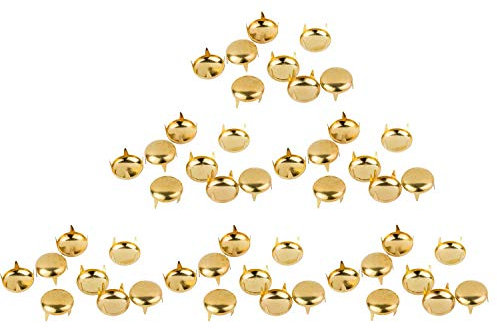 Trimming Shop 100 Pièces Rond Tête Clou Clous - Doré Main Pressées 5mm Rivets - Compatible pour Cuir Artisanat, Décoration Vêtements, Vestes, Ceintures, Chaussures, et Sacs