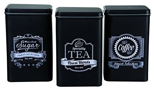 Out of the blue Lot de 3 boîtes en métal pour café, thé et Sucre, Noir