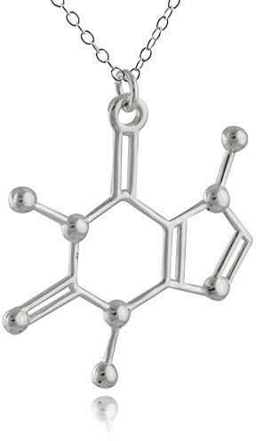 Argento sterling collana con ciondolo, collana 45,7 cm, caffè tè scienza molecola caffeina