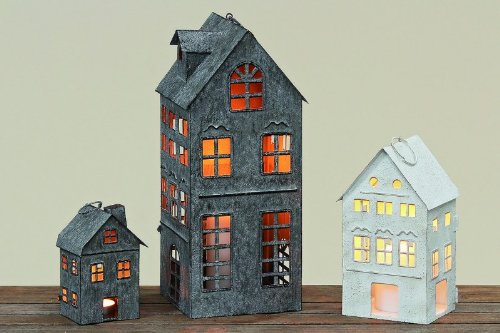 KUHEIGA Laterne, Windlicht, Weihnachtsdorf - 3tlg. Höhe 14-36cm