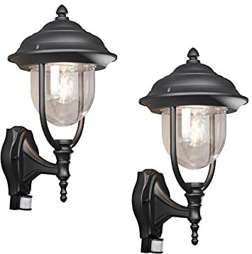 KONSTSMIDE 2er-Set stehende Wandleuchten PARMA mit Bewegungsmelder, schwarz, E27, IP44; 7235-750