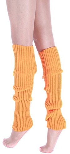 Ewanda store Damen 80er Jahre gerippte Beinstulpen gestrickte Wolle gehäkelte lange Stiefel Socken für Party Tanz Sport Yoga Zubehör orange