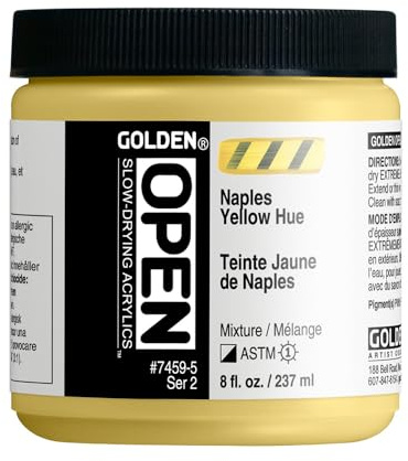 OPEN Slow-Drying Acrylics by GOLDEN, Naples Yellow Hue, 8 fl oz. Jar, Professional Acrylic Paint, Semi-Opaque