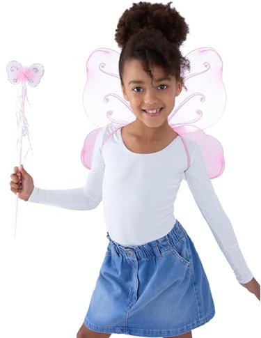Smiffys - Kinder Mädchen Schmetterling Flügel und Zauberstab, One Size