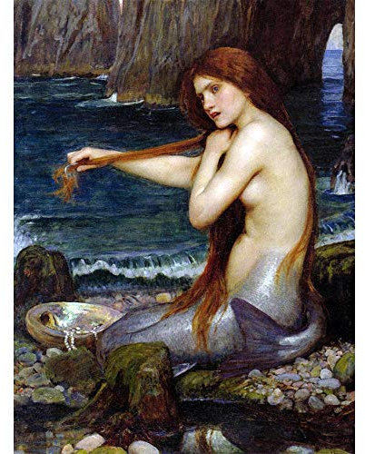 Wee Blue Coo John William Waterhouse Mermaid Old Master Painting Art Print Poster Wall Decor Kunstdruck Poster Wand-Dekor-12X16 Zoll