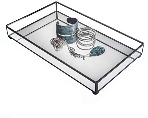 Mirrored Glass Tray Decorative Bathroom Vanity Cosmetic Makeup Organizer Jewelry Display Perfume Holder Dresser Home Décor Candle Tray J Devlin Tra 109