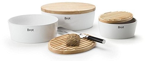 Continenta 3er Set Brottöpfe oval mit Holzdeckel, Brotkästen Deckel Rückseite als Schneidebrett nutzbar, in 3 Größen, Set by Danto®