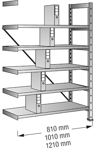 kaiserkraft | Ordner- und Archiv-Steckregal | verzinkt | Höhe 1920 mm | einseitig | Boden-BxT 1000 x 300 mm | Anbaufeld