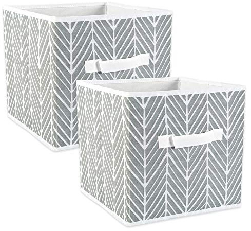 DII Fabric Storage Bins for Nursery, Offices, & Home Organization, Containers Are Made To Fit Standard Cube Organizers (11x11x11) Herringbone Gray - Set of 2