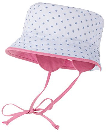 maximo Baby-Mädchen Hütchen mit Ohrenklappen, Bindeband, Jerseyeinsatz Mütze, Mehrfarbig (Weiss-Blue-Sterne/Mandelblüte 5523), 45 cm