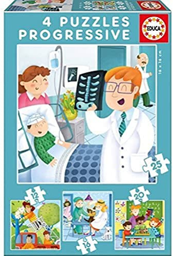 Educa 17146, dream jobs, 4 in 1 puzzle set for children aged 3 and up