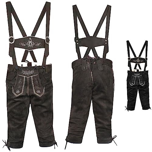 German Wear Jungen Kniebundhosen Leder Trachtenhose mit Hosenträgern