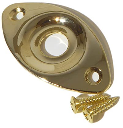 Electric guitar input jack socket plate in gold oval recessed including screws