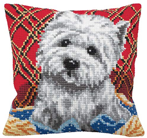 CdA Kreuzstichkissen Bichon - Hund 5161, 40x40cm, Stickbild vorgezeichnet