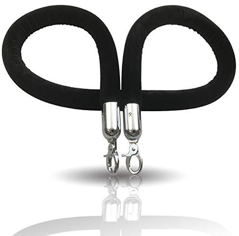 Kerafactum Absperrseil Tau Seil Verbindungstau Abgrenzung für Personen Personenleitsystem Absperrband Abgrenzungsgurt Diskretion Sperre Absperrgurt mit Karabinerhaken chrome 150 cm samtschwarz barrier rope black