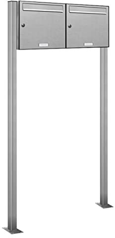 AL Briefkastensysteme 2er V2A Edelstahl Standbriefkasten rostfrei als 2 Fach Briefkastenanlage DIN A4 in Postkasten Briefkasten Design modern
