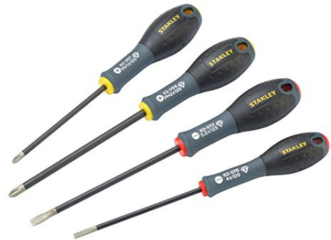 Stanley FatMax Schraubendreher/Schraubenzieher, 4-teiliges Set bestehend aus PZ1, PH2, 4/5.5mm, mit Diamantspitze, ergonomischer Drei-Komponenten-Handgriff, Klinge aus Qualitätsstahl, FMHT0-62060