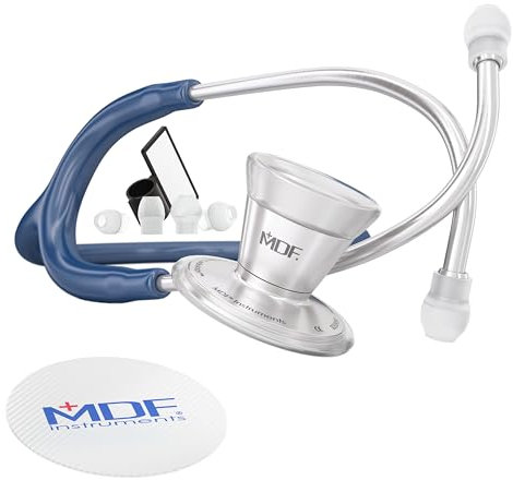 MDF Klassisches Kardiologie-Zweikopf-Stethoskop - mit Brustst¸ck und Kopfteil aus rostfreiem Stahl -Gratis-Parts-for-Life (MDF79704) (Marineblau)