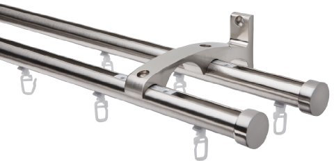 DécoProfi Gardinenstange Innenlauf 2-läufig Set Ø 20 mm Edelstahloptik (nickel gebürstet) I Länge: 360cm Aluminium für Wandmontage I Als Gardinenschiene & Vorhangstange geeignet