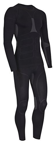 icefeld®: Sport- / Ski- Thermounterwäsche-Set für Herren Seamless (nahtfrei) in schwarz/grau M