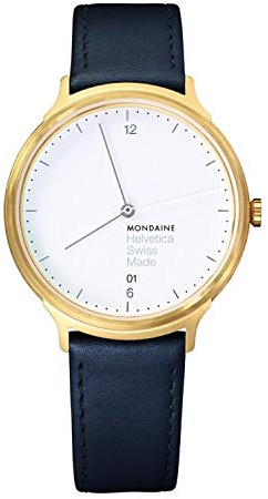 Mondaine Helvetica No1 Light Damen-/ Herren-Uhr, IP Gold Beschichtetes Gehäuse mit Schwarzem Lederarmband, Saphirglas