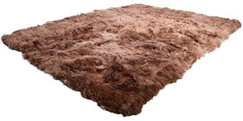 Naturasan, tappeto di design in stile flokati, a pelo lungo e in lana di pecora biologica, stile retrò, Camel, 150x200