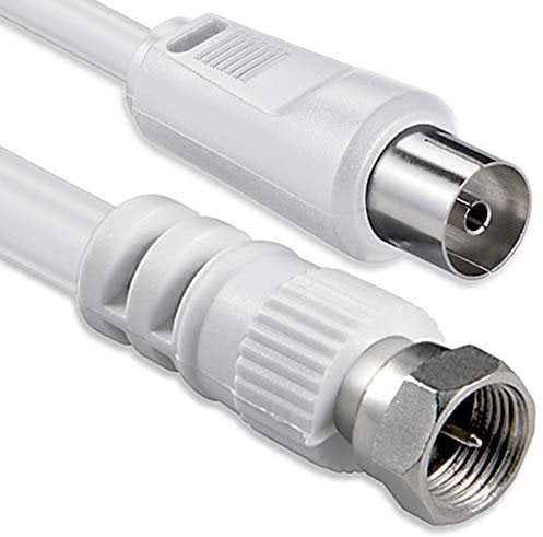 1aTTack 7118308 - Cable de conexión coaxial y satélite (Conector F Macho a Conector coaxial Hembra, 5 m), Color Blanco