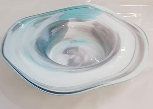 Oberstdorfer Glashütte Schale Grosse farbige Glasschale türkis Weiss marmorierte Kristallglasschale mundgeblasen Durchmesser ca. 24 cm