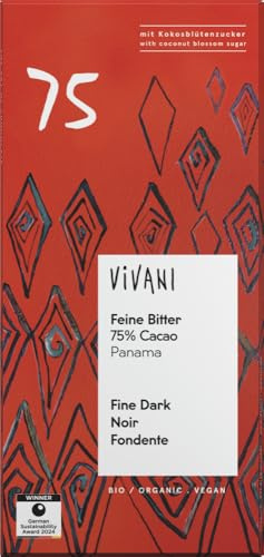 Vegan 75% Dark Chocolate Bar 80g, Organic (Vivani)