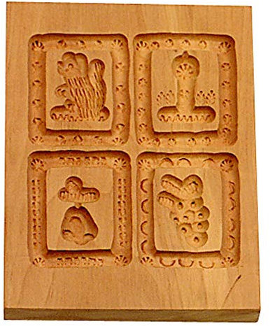 STÄDTER Springerle Model 4 Motive - Traditionelle Holz-Prägeform zur Weihnachtszeit, Birnbaum, 10x12 cm für Springerle & Spekulatius