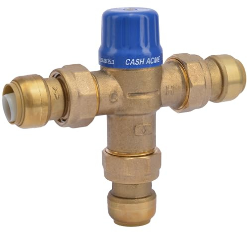 Cash Acme 3/4 Inch HG110-D Thermostatic Mixing Valve with SharkBite Union Connections, Brass Plumbing Fitting, 24505