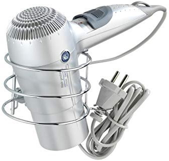 Wenko 20635100 - Porta asciugacapelli classico in metallo Cromo, 13,5 x 11 x 10,5 cm