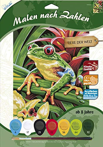 Mammut 105103 – Kit de Peinture au numéro au Motif Animal, Grenouille Arbre, kit Complet avec modèle de coloriage imprimé au Format A4, 7 peintures acryliques et Pinceau, kit de Peinture pour Enfants