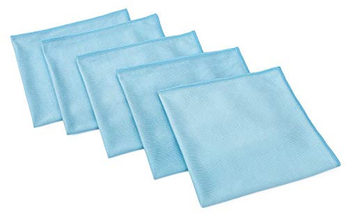 The Rag Company, Paño prémium para Ventanas, Vidrio, Espejo y Cromo, Mezcla de Microfibra Coreana Profesional 70/30, sin Pelusas, sin arañazos, 350 gsm, 40,5 x 40,5 cm, Azul Claro, 5 Unidades