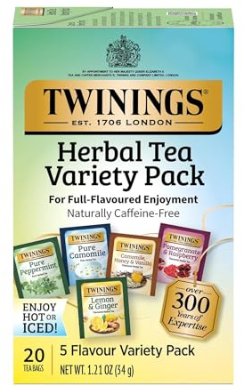 Twinings Herbal Tea Variety Pack, 20 Count (Pack of 1), Formerly Assorted Herbal, Includes 5 Flavours, Naturally Caffeine-Free, Enjoy Hot or Iced, 20 Teabags