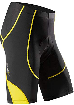 Santic Pantalon Ciclismo Hombre Corto Pantalones Bicicleta Hombre Montaña/MTB Acolchado con Badana/Almohadilla Amarillo EU M