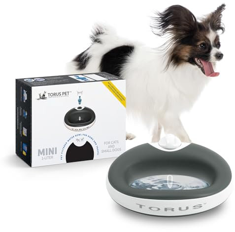 Torus Pet Mini gefilterter Wassernapf (Holzkohle) – 1 Liter – Napf für Zuhause und unterwegs – Autofill – tragbar – antimikrobiell – BPA-frei – Katze – Kleiner Hund