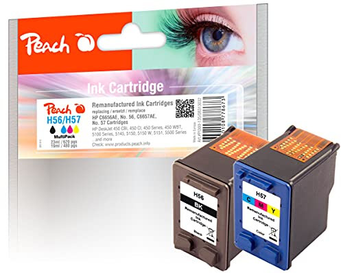 Peach H56/57/58 Spar Pack Druckköpfe Druckerpatronen bk/c (BK, C) ersetzt HP No. 56, No. 57, SA342AE für z.B. HP PhotoSmart 7350, HP PSC 1110, HP PSC 1350, HP DeskJet 450 CBI, HP DeskJet 450 CI