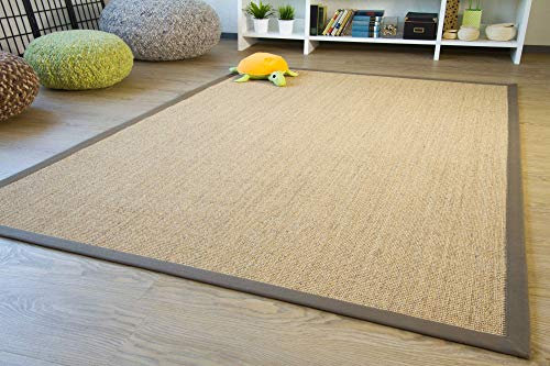 Steffensmeier Sisal Teppich Brazil mit Bordüre Farbe Natur dunkel Oliv Premium Qualität 100% Sisal, Größe: 165x235 cm