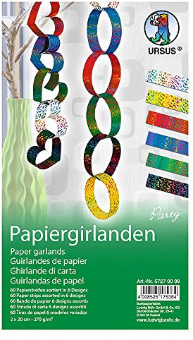 Ursus 57270099 - Papiergirlanden Party, 60 beidseitig bedruckte Papierstreifen, 6 Meter
