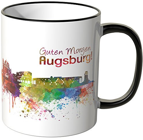 WANDKINGS® Tasse, Schriftzug Guten Morgen Augsburg! mit Skyline - SCHWARZ